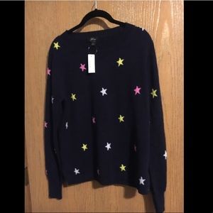 NWT J. Crew L cashmere crewneck in navy w/ stars
